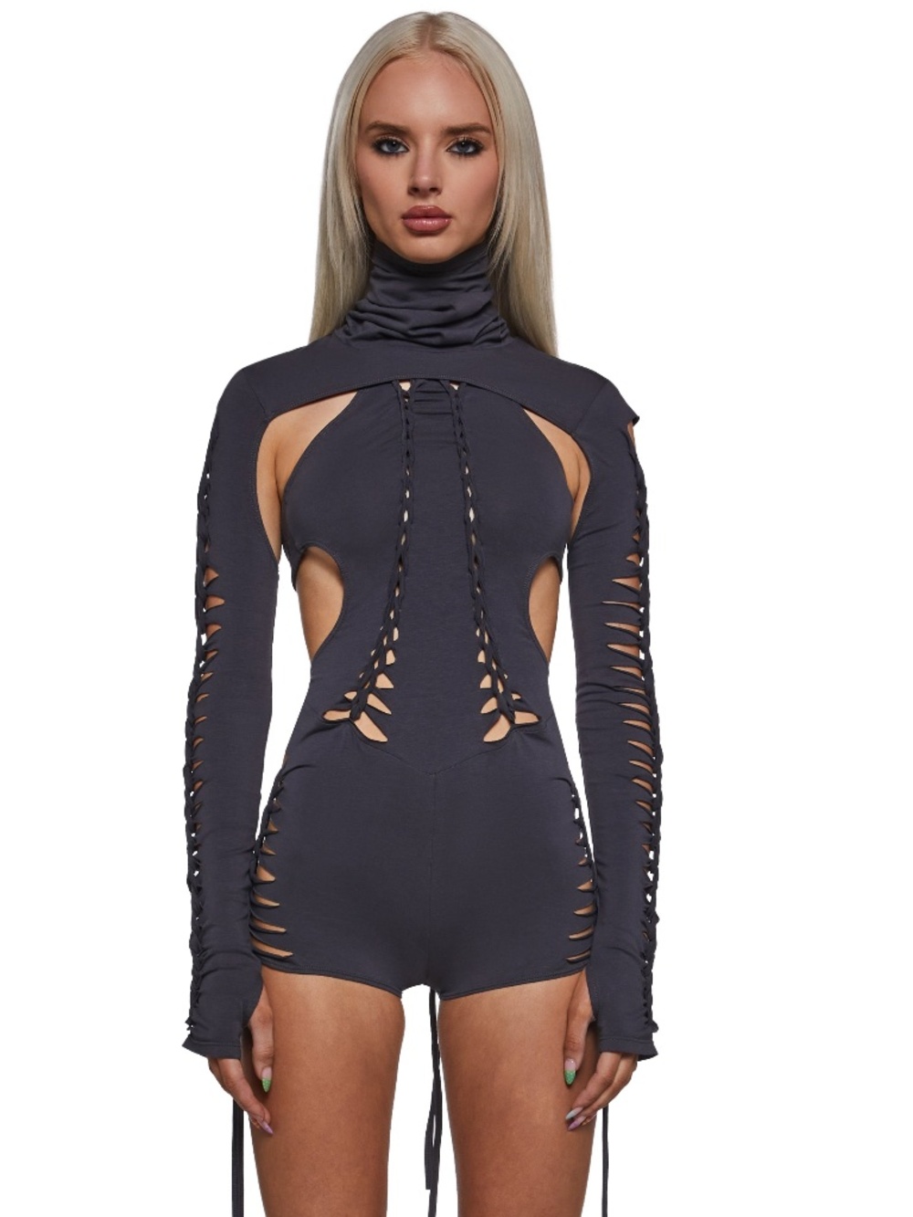 DOLLS KILL OUTRO SHREDDED ROMPER WITH SHRUG - SOLD OUT ONLINE! NWT. SIZE L